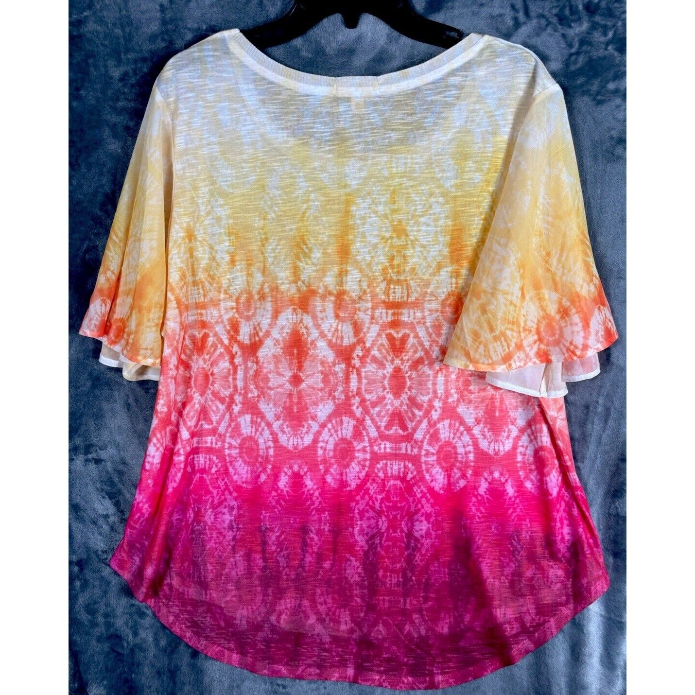 Concepts Women's Size 3X (22) Multicolor Tie Dye Accented Flutter Sleeve Top