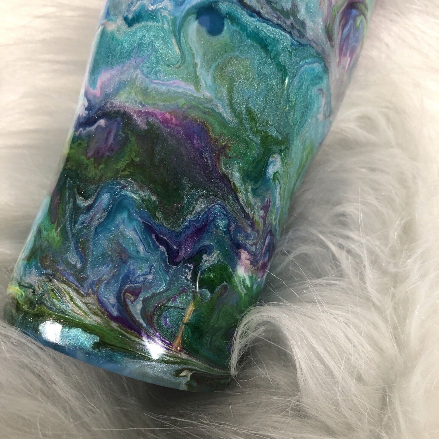 24 Ounce Tumbler Hand-Painted Blues Purples Pearl Green Lid And Straw