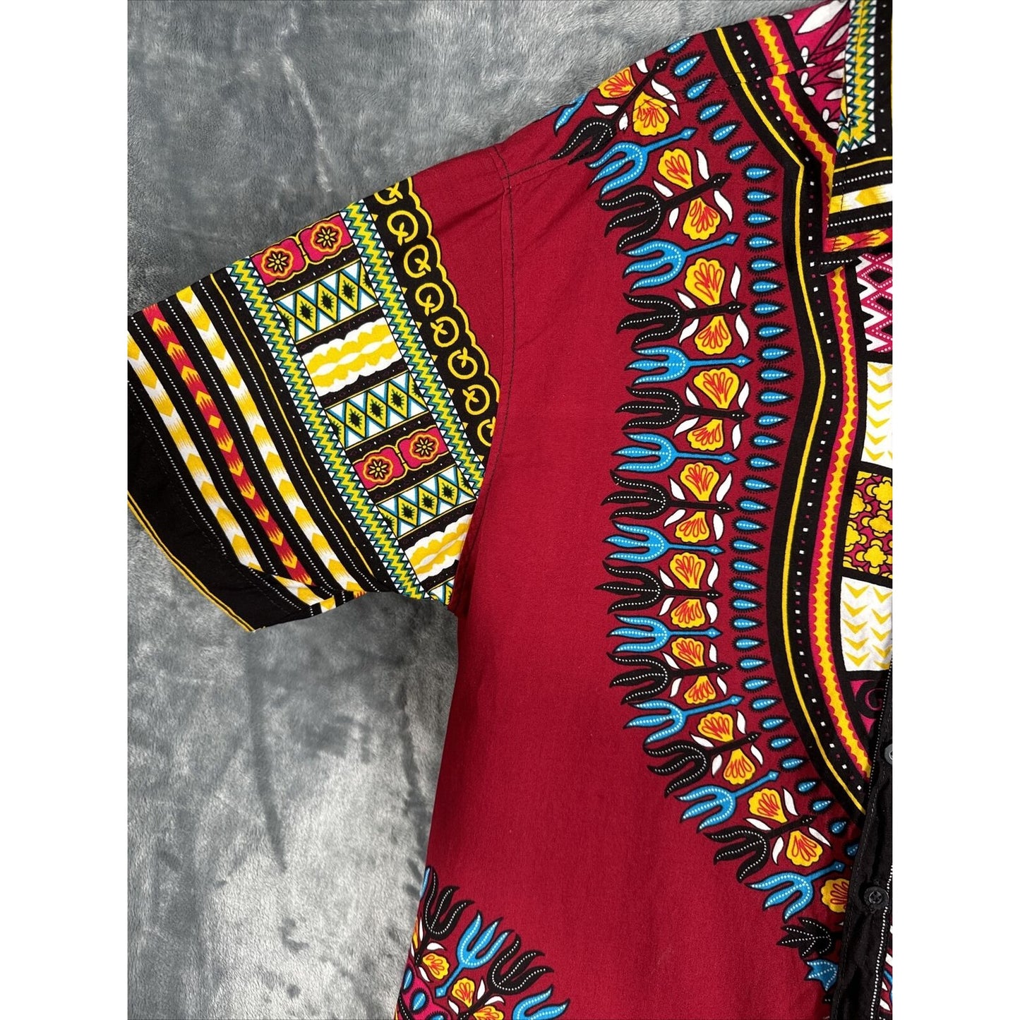 African Fabrics Floral Red Yellow Blue Indigo Unisex Stylish Top Blouse Women 2 X-Large