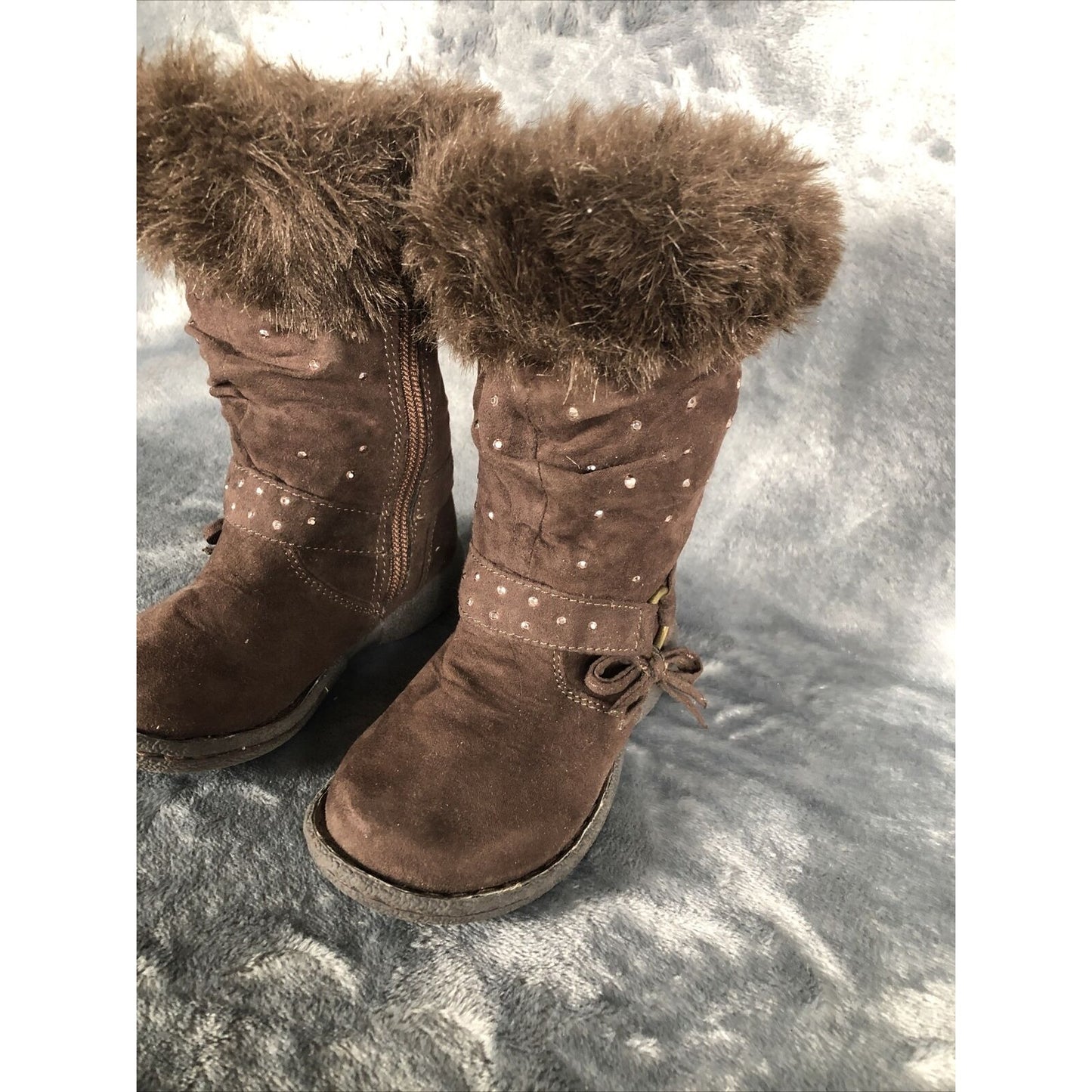 Piper Girls Boots Brown Bling Faux Fur Tops Size 7