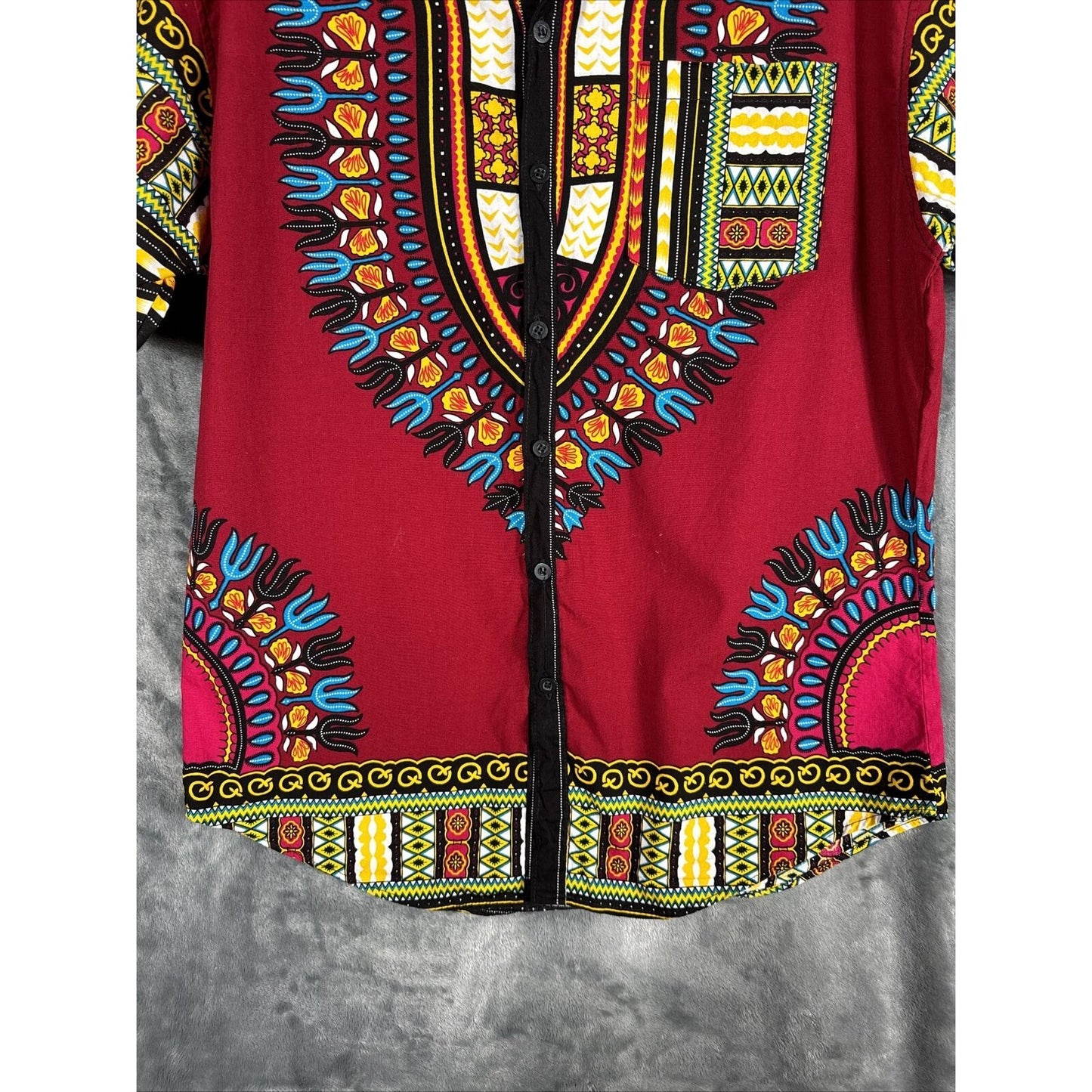 African Fabrics Floral Red Yellow Blue Indigo Unisex Stylish Top Blouse Women 2 X-Large