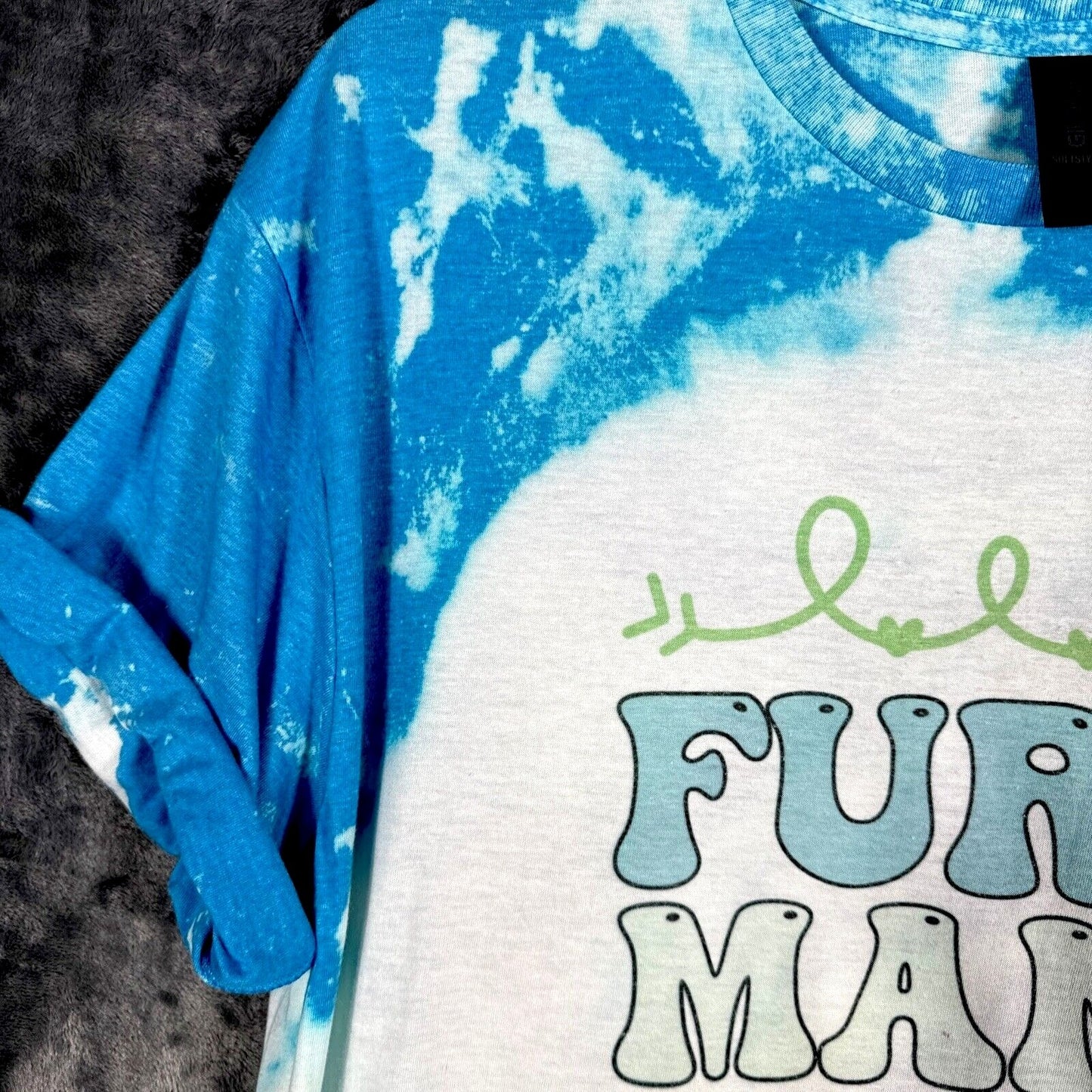 Women’s Dog Mom T Shirt “Fur Mama” Dog Lovers Blue Tye Dyed Shirt Adult Large