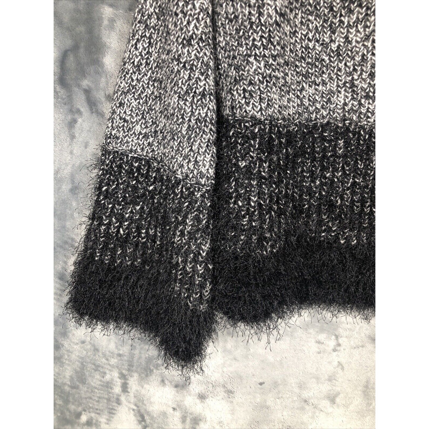 1. State Ladies Black and White Sweater Fuzzy Trim Sleeves and Waist Size Small