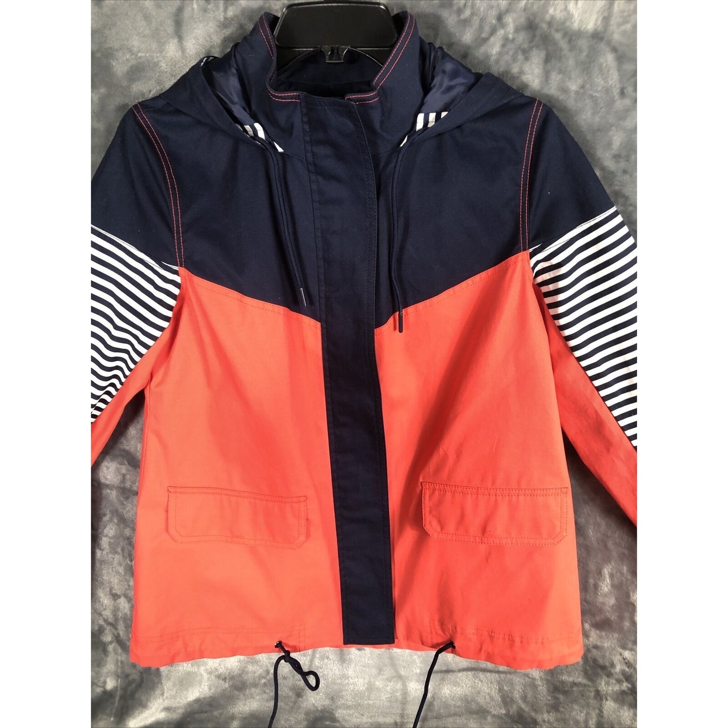 Crown & Ivy Woman's Jacket Blue Orange White Hooded Adult Size Small