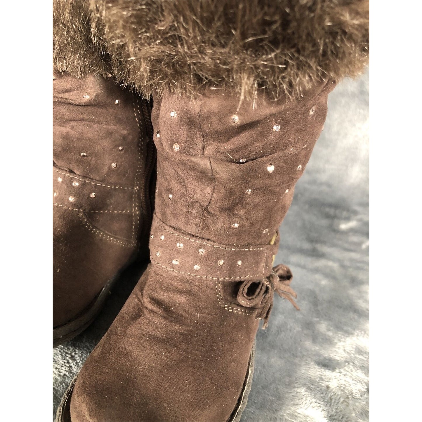 Piper Girls Boots Brown Bling Faux Fur Tops Size 7