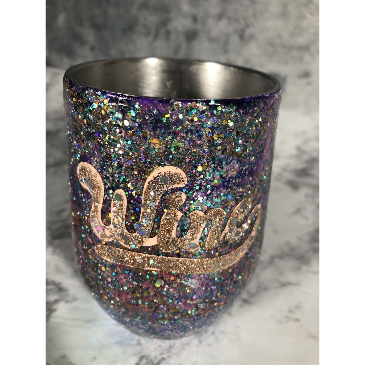 Wine Glass Handmade Stainless Steel Tumblr Custom Glitter With Design