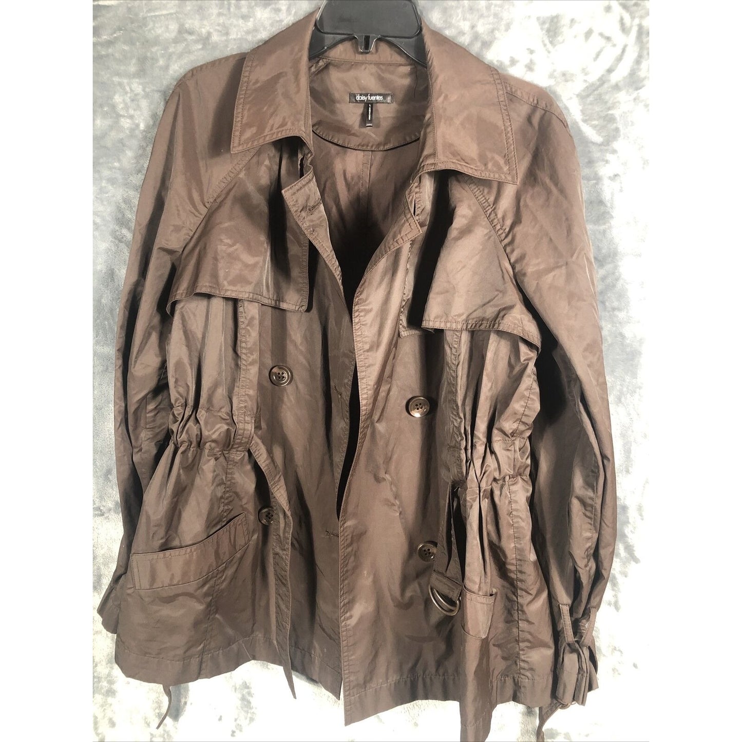 Daisy Fuentes 2 Button Woman’s Belted Wind Breaker Jacket Large Brown