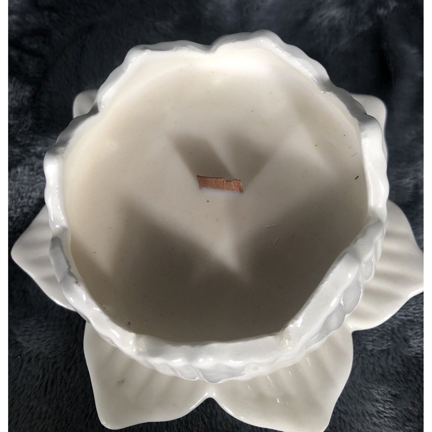 Hand Poured Candle Vintage ironstone lotus Vessel Scent Sugar Cookie Wood Wick