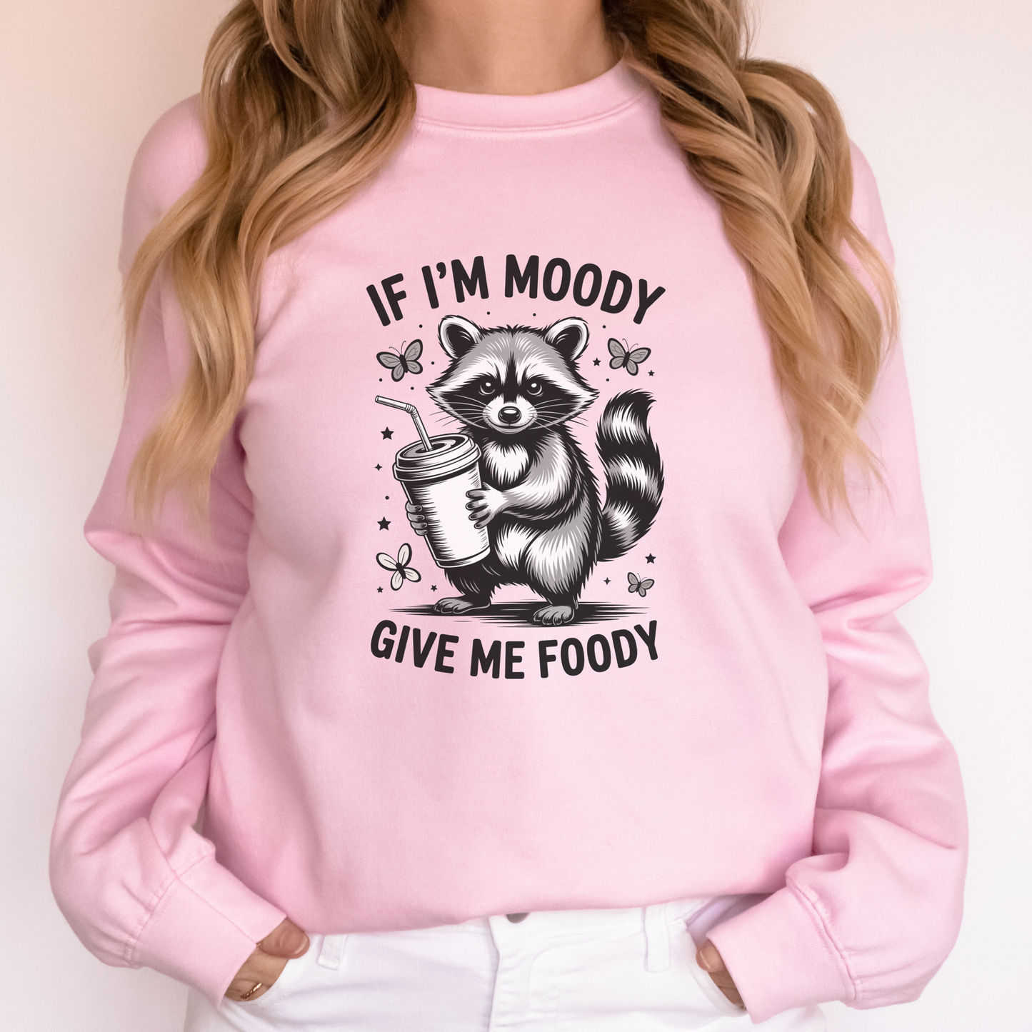 If I’m Moody Give Me Foody Sweatshirt – Funny Food Lover Crewneck – Cozy Unisex Humor Shirt – Gift for Him or Her
