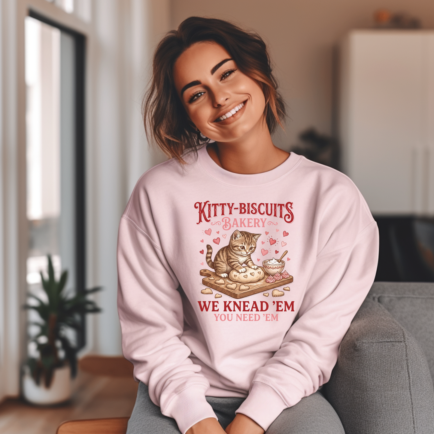 Kitty Biscuits We Knead ‘Em Sweatshirt – Funny Cat Lover Crewneck – Cozy Unisex Humor Shirt – Gift for Him or Her