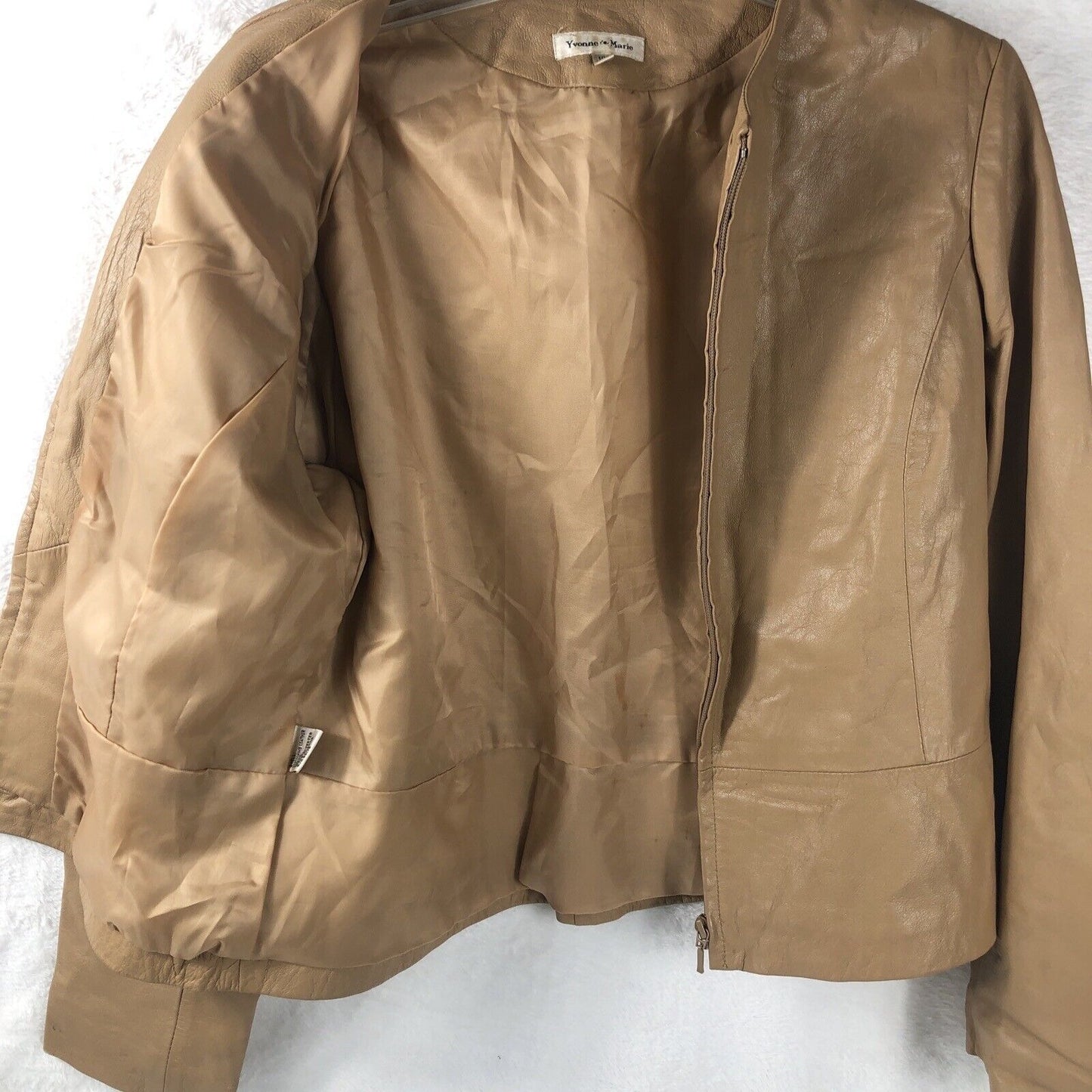 Yvonne Marie Lamb Leather Jacket Beigh Womens Size 10