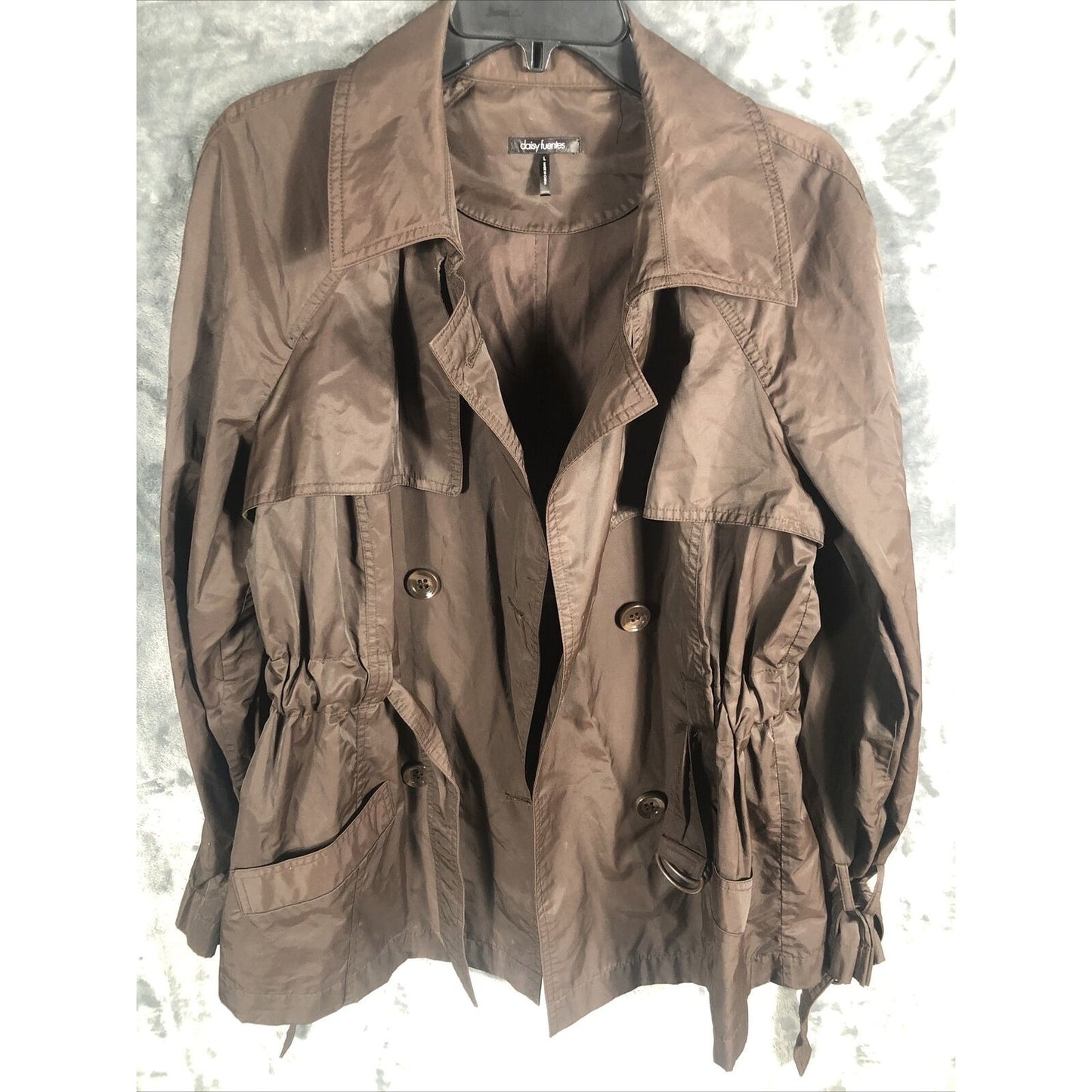 Daisy Fuentes 2 Button Woman’s Belted Wind Breaker Jacket Large Brown