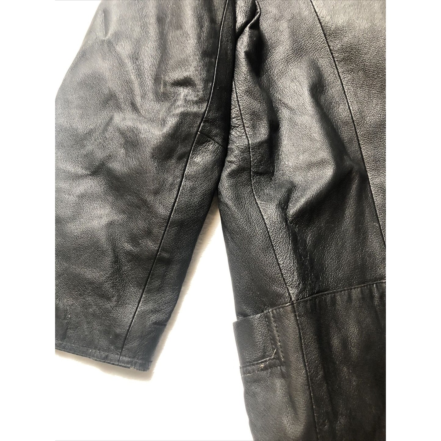 Vintage 80's G-III Black Leather Long Trench Coat Women's Small Long