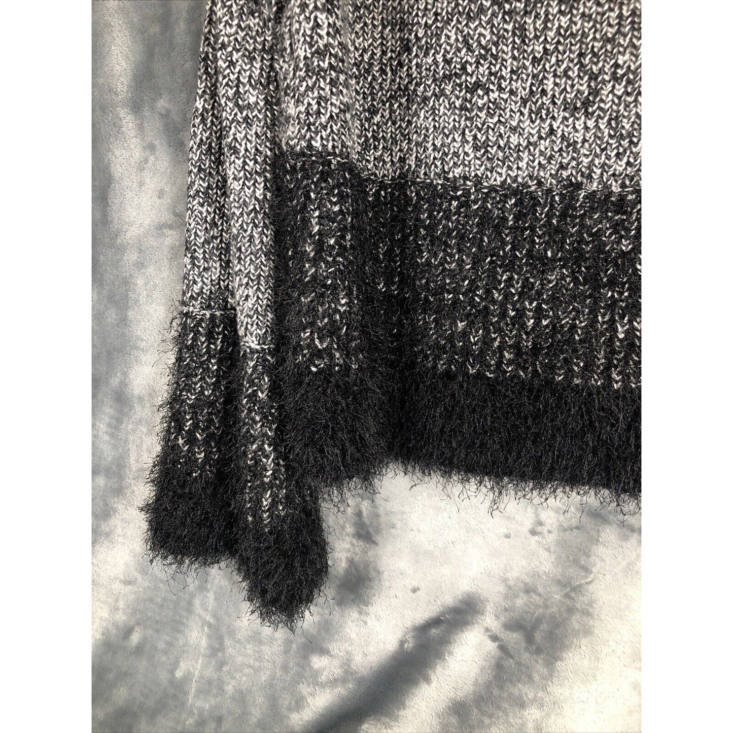 1. State Ladies Black and White Sweater Fuzzy Trim Sleeves and Waist Size Small