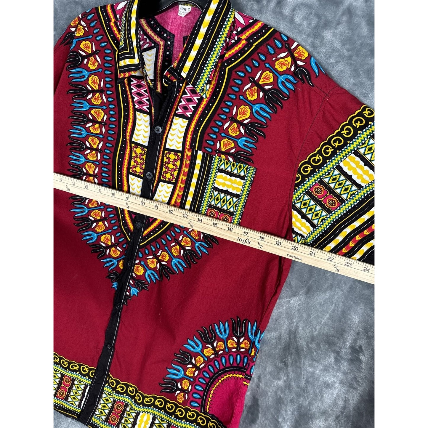 African Fabrics Floral Red Yellow Blue Indigo Unisex Stylish Top Blouse Women 2 X-Large