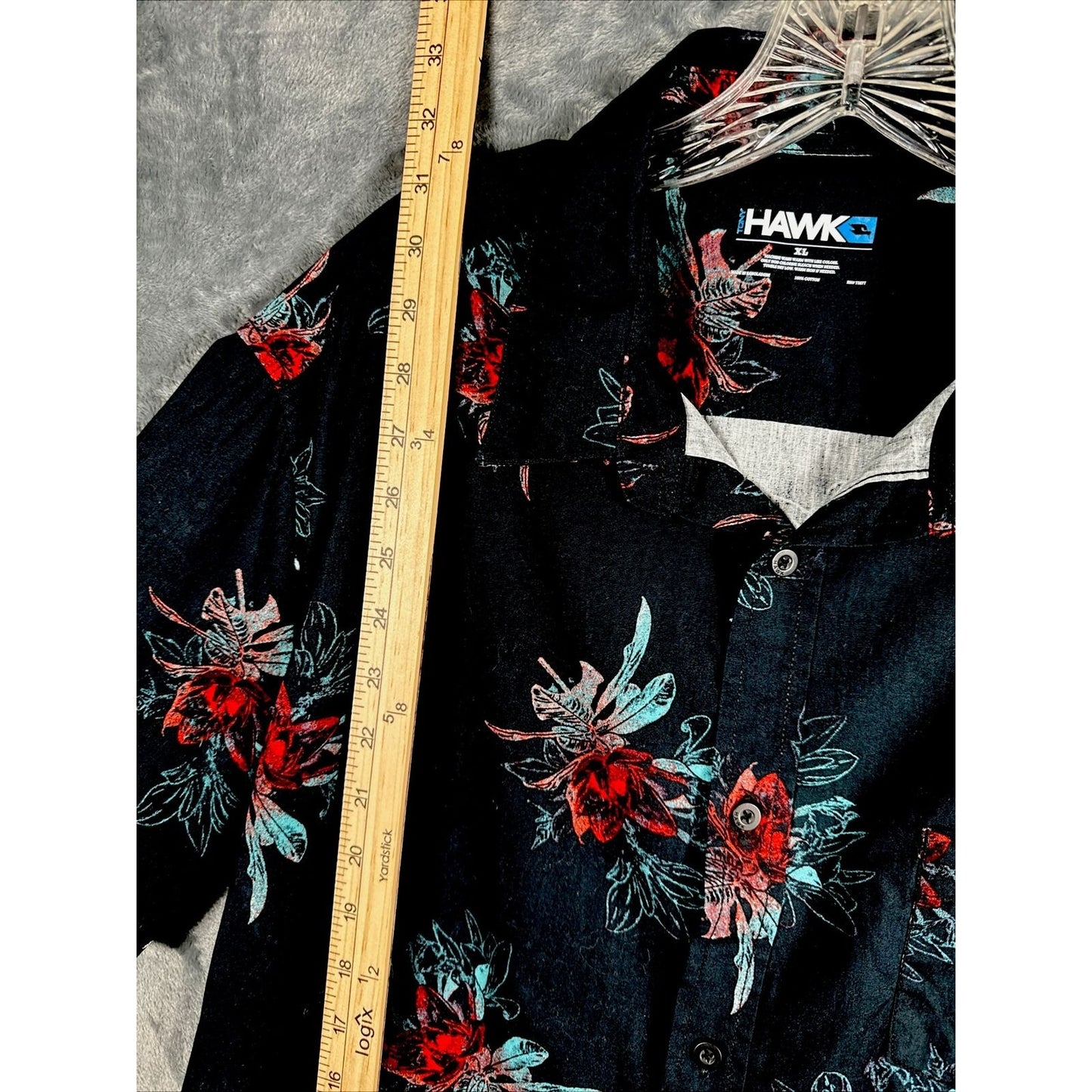 Tony Hawk Men’s Floral Hawaiian Shirt Button Up Black