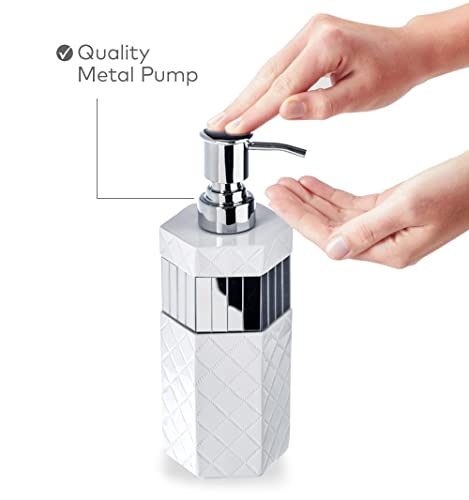 Creative Scents White Bathroom Accessories Set - Decorative 6 Piece Bathroom Set Includes: Trash Can, Tissue Box Cover, Soap Dispenser, Toothbrush Holder, Tumbler & Soap Dish (Quilted Mirror)
