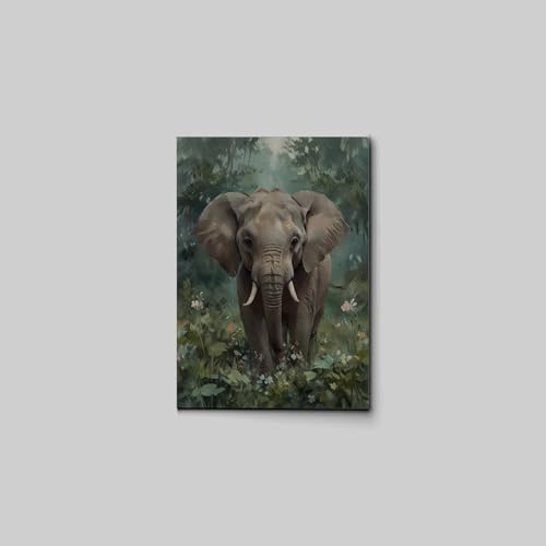 Animal Wall Art, Nursery Room Wall Art, Nursery Canvas Prints, Watercolor Baby Elephant with Leaves, Jungle Animal Wall Art, Animal Wall Decor, Canvas Wall Art, Canvas Print