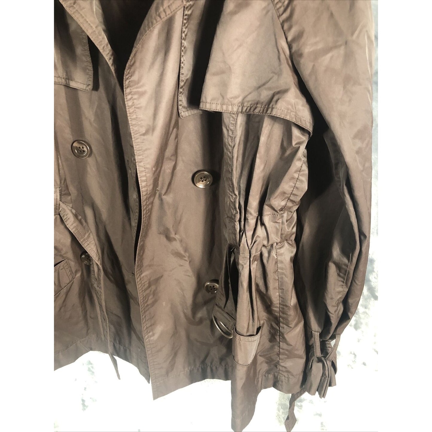 Daisy Fuentes 2 Button Woman’s Belted Wind Breaker Jacket Large Brown