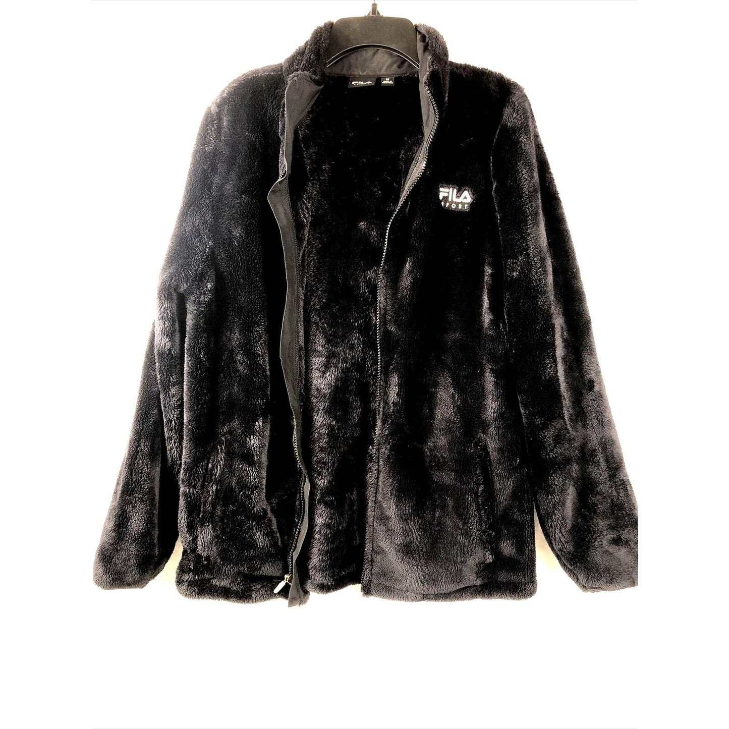 Fila Sport Women's Black Fleece Full Zip Light Jacket Faux Fur Size Medium