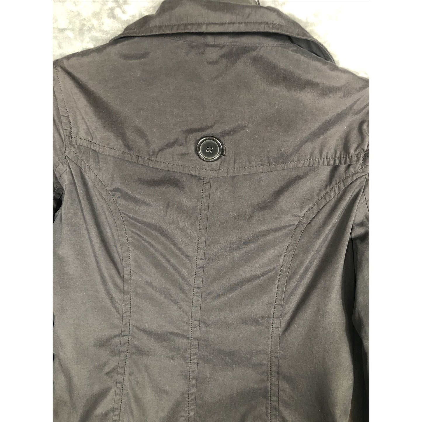 Joujou Ladies Black Trench Coat, Size Lightweight Button Down Missing Belt