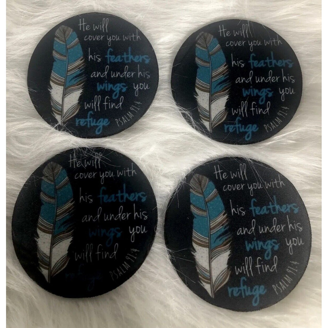 Jesus Coasters He Will Cover You With His Feathers Psalms 91.4 Anti-Skid 4 In