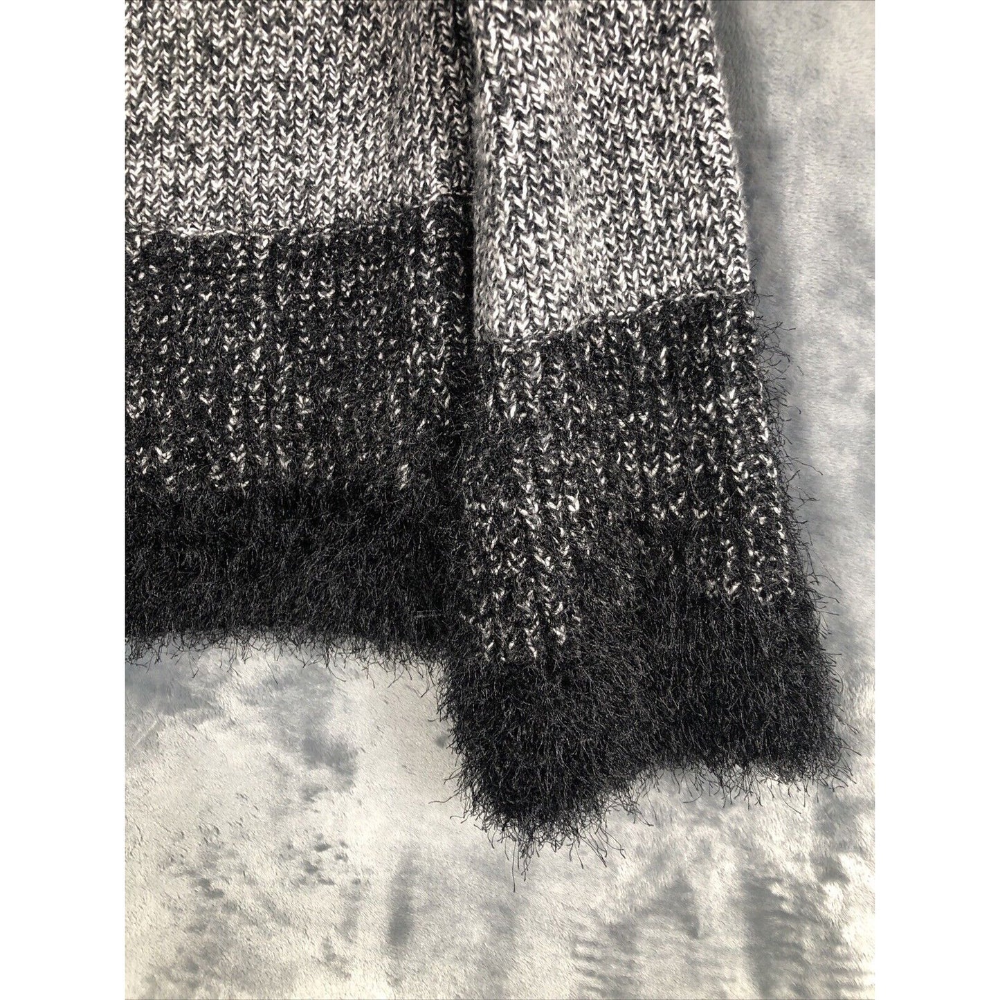 1. State Ladies Black and White Sweater Fuzzy Trim Sleeves and Waist Size Small