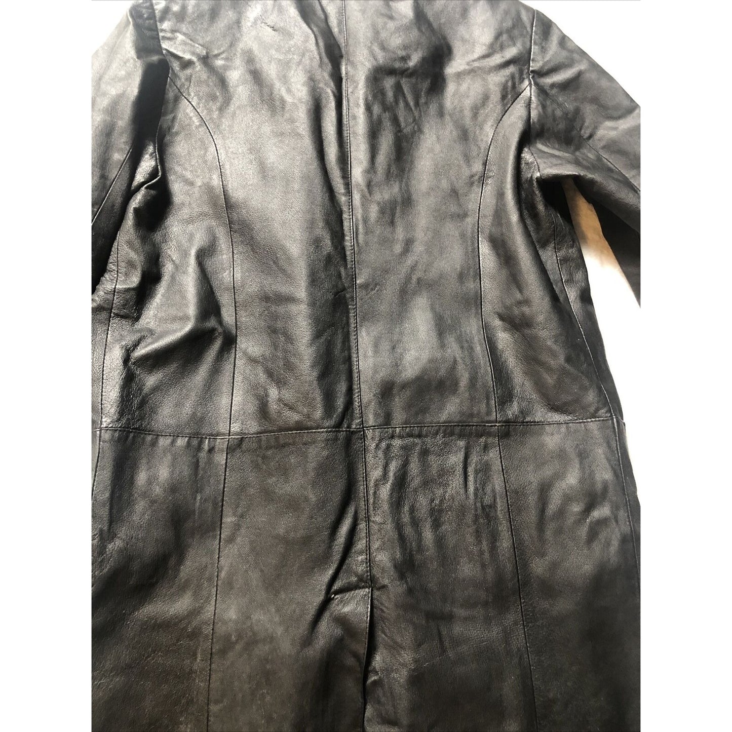 Vintage 80's G-III Black Leather Long Trench Coat Women's Small Long