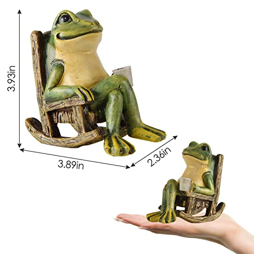 FOXMIS Miniature Frog Garden Statue Mothers Day Mom Gifts Fairy Garden Accessories Outdoor Figurine Lights Solar Garden Frog Decor Art Housewarming Gift for Patio,Yard,Lawn Ornament,3.89"x2.36"x3.93"