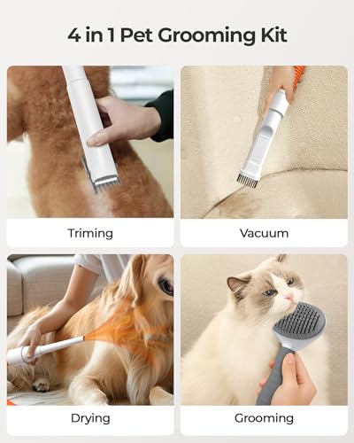 Dog Grooming Kit, 13kpa Pet Hair Vacuum & Dog Dryer with Cordless Hair Clipper for Trimming and Drying, Low Noise 3 Air Speeds and Smart Thermostat for Cat Dog Hair Care