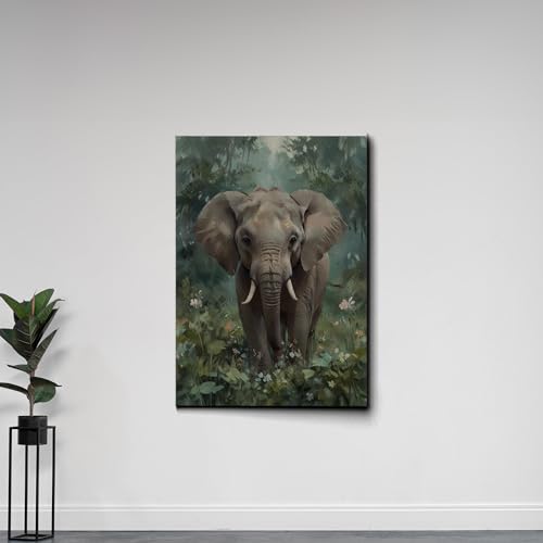 Animal Wall Art, Nursery Room Wall Art, Nursery Canvas Prints, Watercolor Baby Elephant with Leaves, Jungle Animal Wall Art, Animal Wall Decor, Canvas Wall Art, Canvas Print