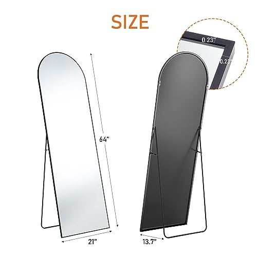 OLIXIS Arched Full Length Mirror 64"x21" for Bedroom, Full Body Mirror with Stand, Hanging or Leaning for Wall, Aluminum Alloy Thin Frame Floor Standing for Living Room, Tall, Black