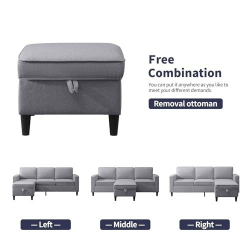 ijuicy 6 Seat Sectional Sofa Set w/Ottoman,3 Seat Couch & Loveseat Sofa & Armchair with Side Pockets & Movable Storage Ottoman, 3PCS Modern Couch Set Living Room Furniture Set(3+2+1Seat/Light Grey)