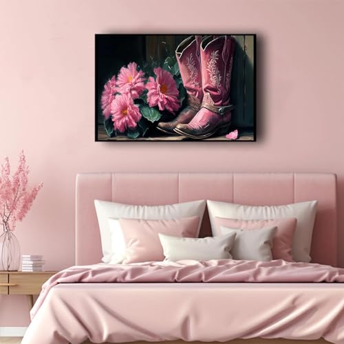 JODYCEBU Pink Cowgirl Boots Wall Canvas Art Poster Western Aesthetic Nursery Country Dorm Room Art Boho Girly Print Wall Decor