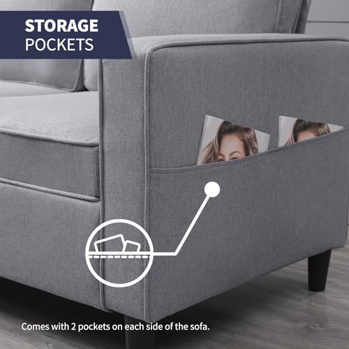 ijuicy 6 Seat Sectional Sofa Set w/Ottoman,3 Seat Couch & Loveseat Sofa & Armchair with Side Pockets & Movable Storage Ottoman, 3PCS Modern Couch Set Living Room Furniture Set(3+2+1Seat/Light Grey)