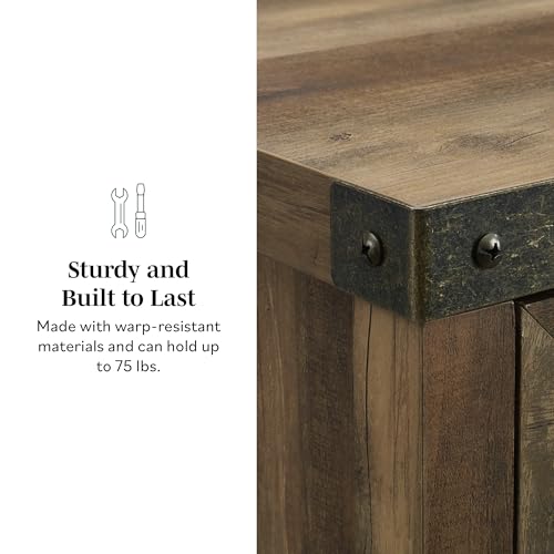Walker Edison Cass Modern Farmhouse Double Barn Door Accent Cabinet, 30 Inch, Rustic Oak, Without Fireplace