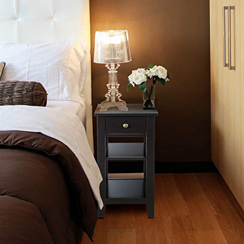 Giantex Narrow End Table Set of 2, Small Side Table with Drawer and Shelf, Wood Accent Sofa Table, Skinny Nightstand for Small Space Living Room Bedroom, Black