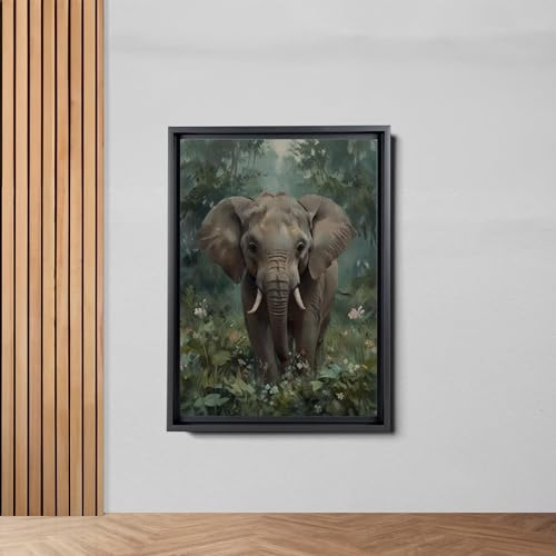 Animal Wall Art, Nursery Room Wall Art, Nursery Canvas Prints, Watercolor Baby Elephant with Leaves, Jungle Animal Wall Art, Animal Wall Decor, Canvas Wall Art, Canvas Print