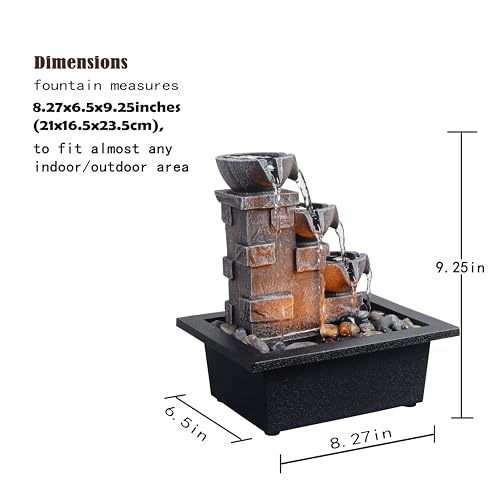 GOSSI Home Décor Imitation 3-Tier Stone Wall Tabletop Fountain Many Natural River Rock Office Relaxing Desktop Zen Waterfall Meditation Tabletop Fountain LED Lights Fountain Christmas Decorations