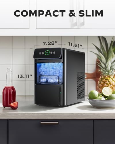 Silonn Ice Maker Coutertop Machine - Portable Ice Cube Maker, 2.6lbs Ice Basket with Bullet Ice in 6 Mins, Visible Water Level Window and Scoop, Stainless Steel, Ideal for Kitchen, Office, Camping