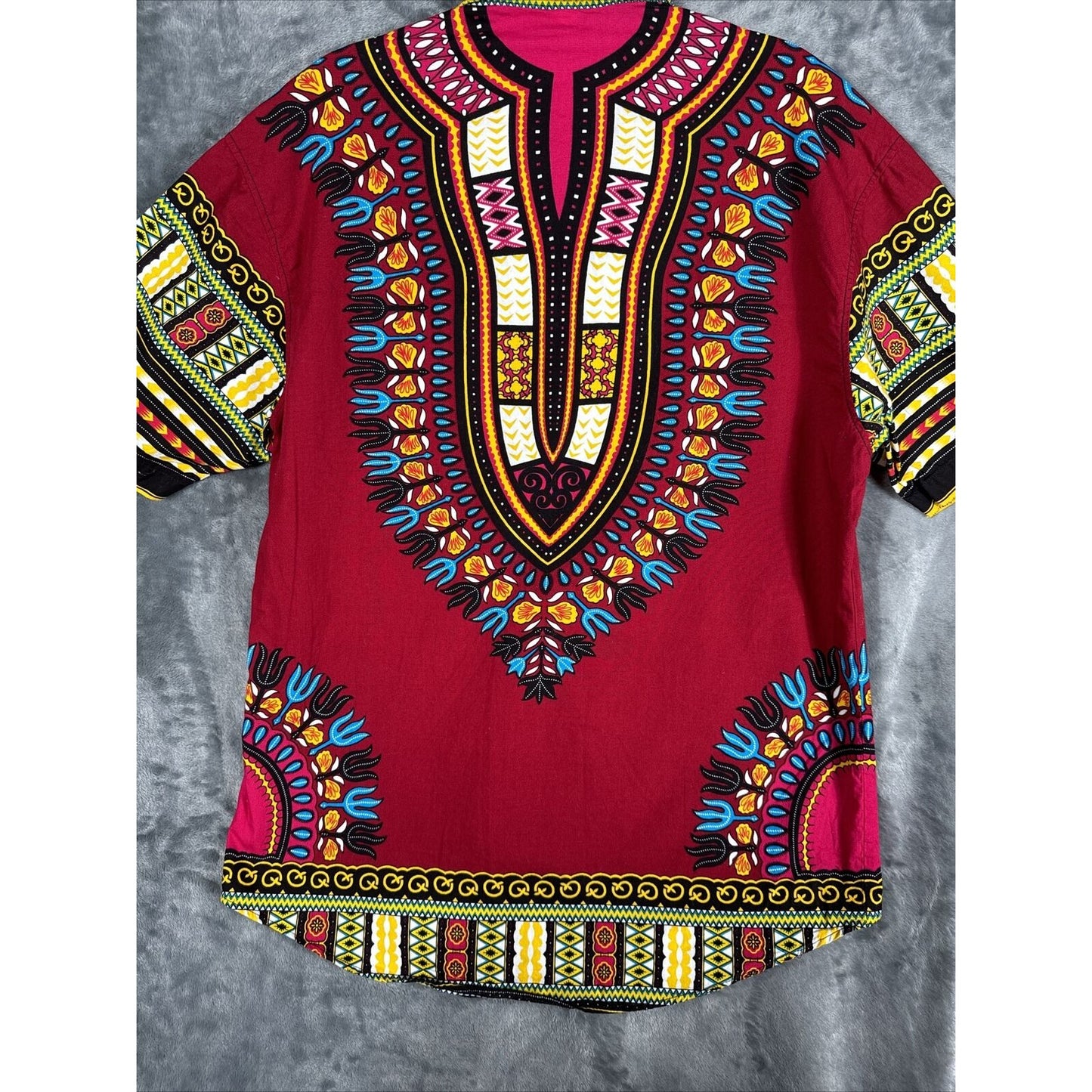 African Fabrics Floral Red Yellow Blue Indigo Unisex Stylish Top Blouse Women 2 X-Large