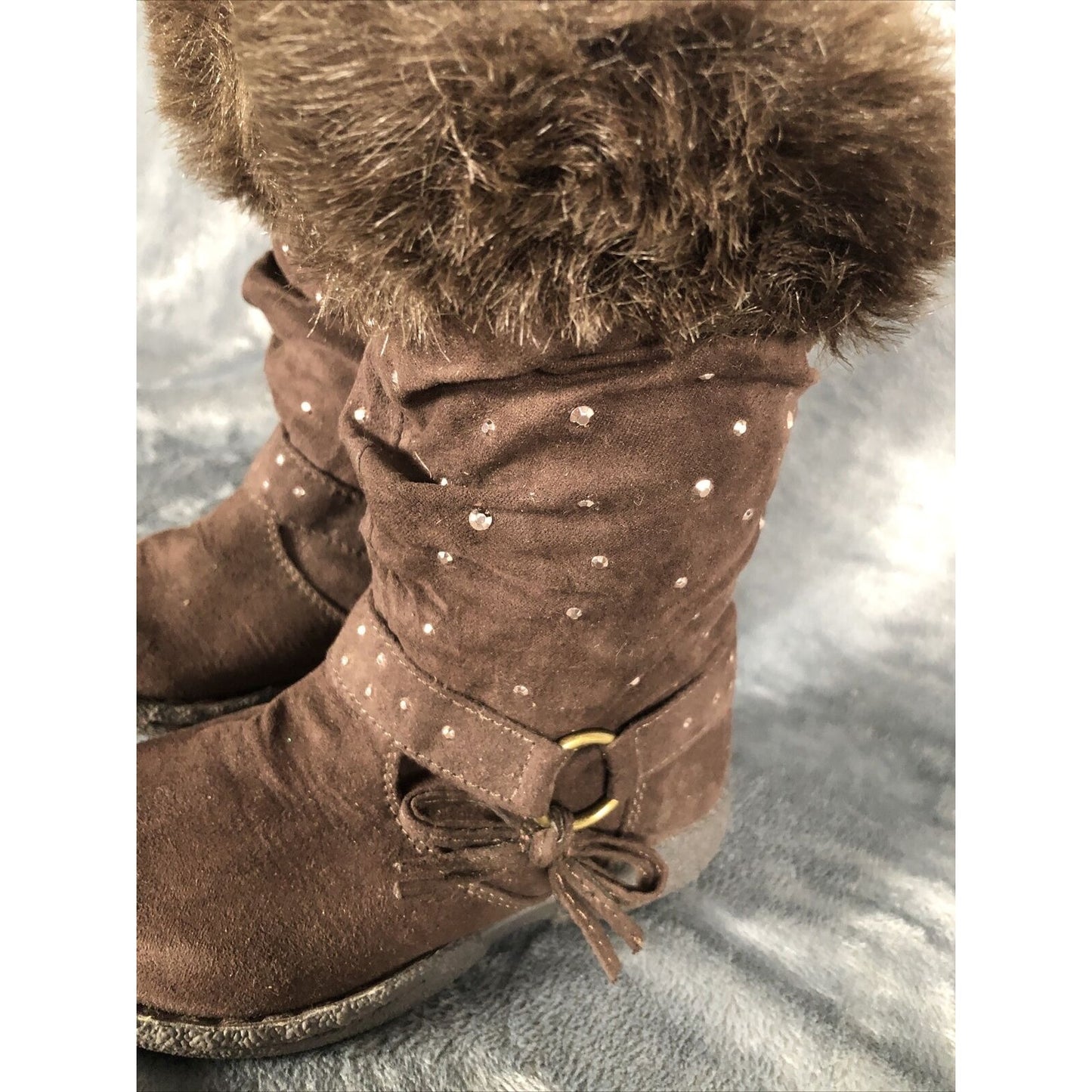 Piper Girls Boots Brown Bling Faux Fur Tops Size 7