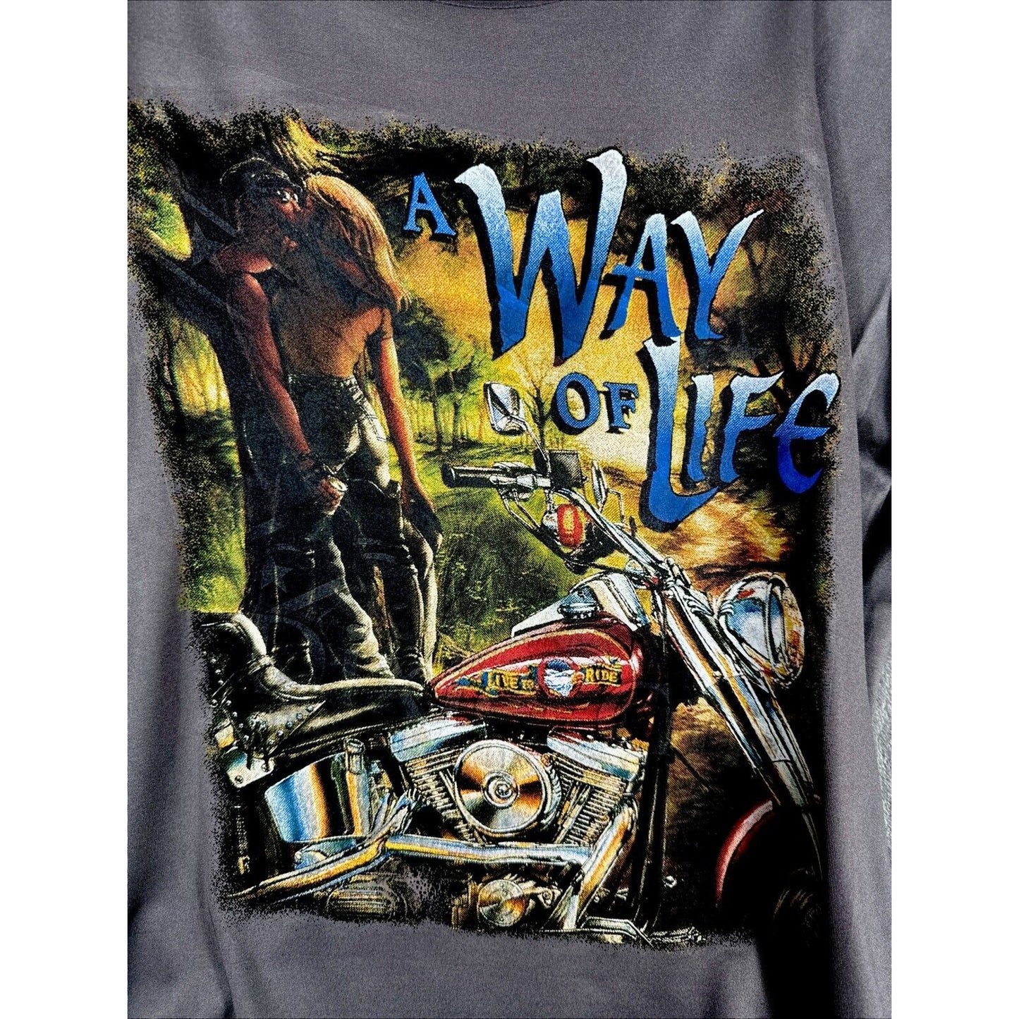 Glidan Woman’s Biker “A Way Of Life” T-Shirt Gray Size Adult Medium Shirt