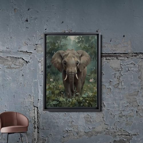 Animal Wall Art, Nursery Room Wall Art, Nursery Canvas Prints, Watercolor Baby Elephant with Leaves, Jungle Animal Wall Art, Animal Wall Decor, Canvas Wall Art, Canvas Print