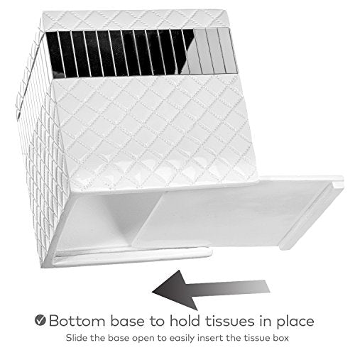 Creative Scents White Bathroom Accessories Set - Decorative 6 Piece Bathroom Set Includes: Trash Can, Tissue Box Cover, Soap Dispenser, Toothbrush Holder, Tumbler & Soap Dish (Quilted Mirror)