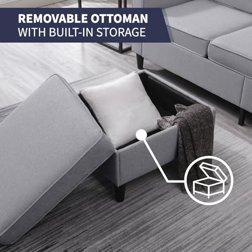 ijuicy 6 Seat Sectional Sofa Set w/Ottoman,3 Seat Couch & Loveseat Sofa & Armchair with Side Pockets & Movable Storage Ottoman, 3PCS Modern Couch Set Living Room Furniture Set(3+2+1Seat/Light Grey)