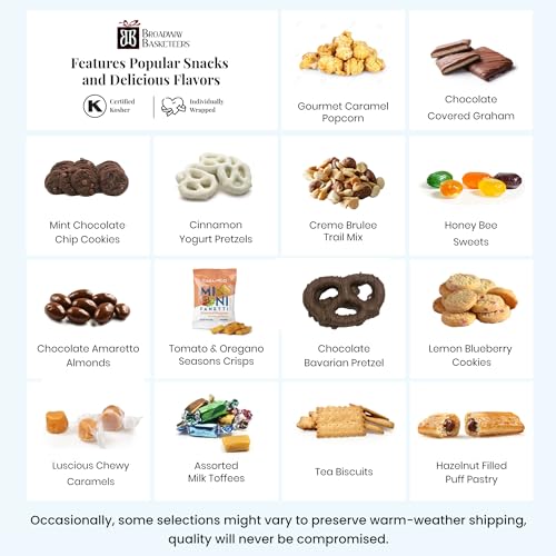 Broadway Basketeers Chocolate Food Gift Basket Snack Gifts for Mother's Day, Women, Men, Families, College, Appreciation, Thank You, Birthday, Corporate, Get Well Soon, Care Package