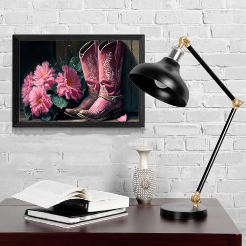 JODYCEBU Pink Cowgirl Boots Wall Canvas Art Poster Western Aesthetic Nursery Country Dorm Room Art Boho Girly Print Wall Decor