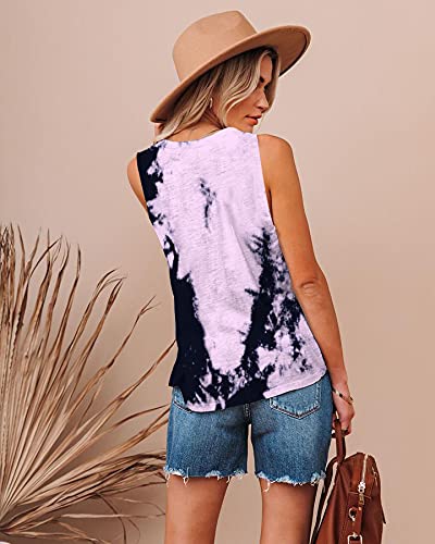 ETCYY NEW Womens V Neck Lace Tank Tops Tie Dye Sleeveless Basic Tops Shirt Cute Printed Loose Fit