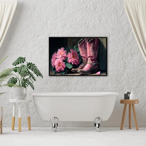 JODYCEBU Pink Cowgirl Boots Wall Canvas Art Poster Western Aesthetic Nursery Country Dorm Room Art Boho Girly Print Wall Decor